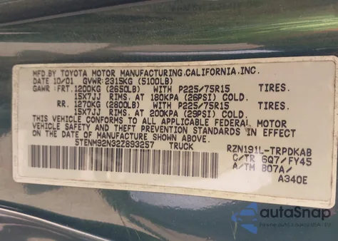 2002 Toyota Tacoma Prerunner from USA, damaged, VIN 5TENM92N32Z893257